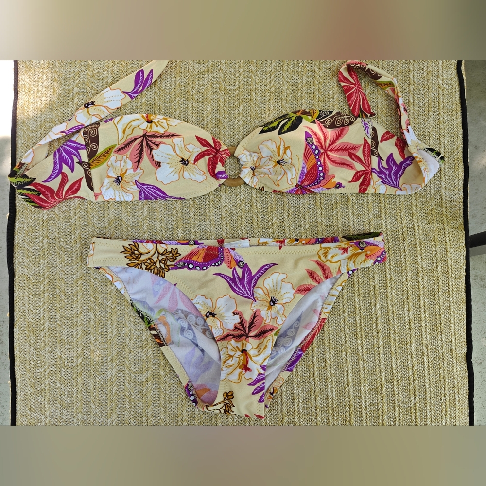 OP Tropical Floral Bikini Set - Cream and Purple